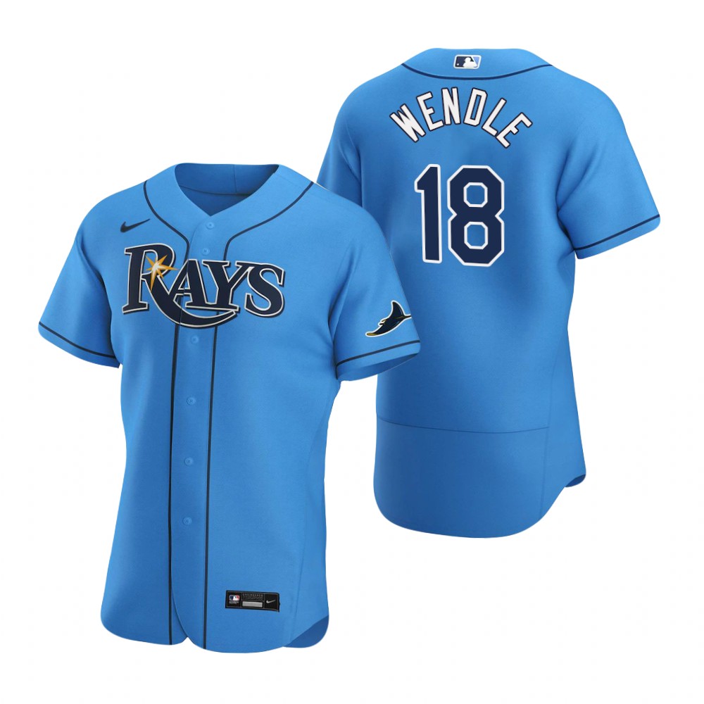 Cheap Tampa Bay Rays 18 Joey Wendle Men Nike Light Blue Alternate 2020 Authentic Player MLB Jersey